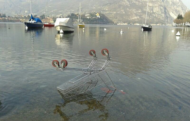 Carrello della spesa finisce nel lago: i soliti idioti o arte moderna?