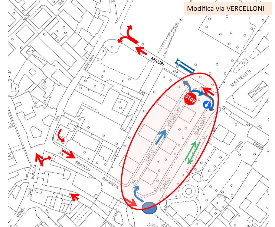 Castello: nuova viabilità, cambia il senso in via Vercelloni