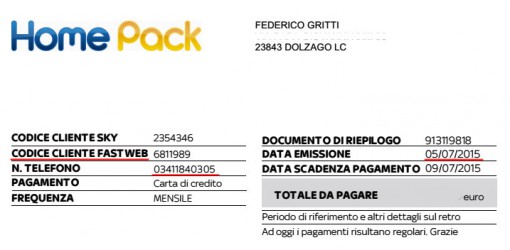 L'attivazione con Fastweb del sig. Gritti. 