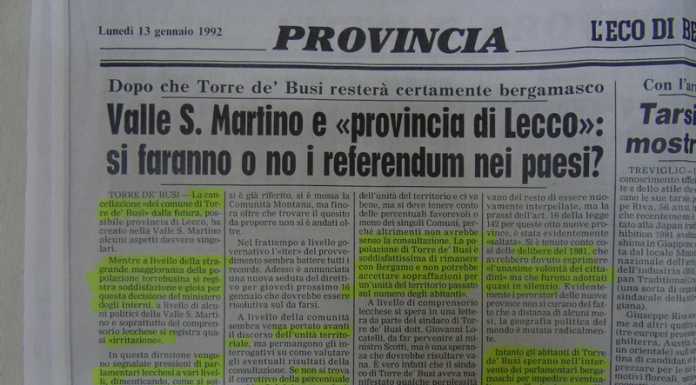 Torre de Busi, come nel ’91, così oggi. Rispolverati i vecchi quotidiani