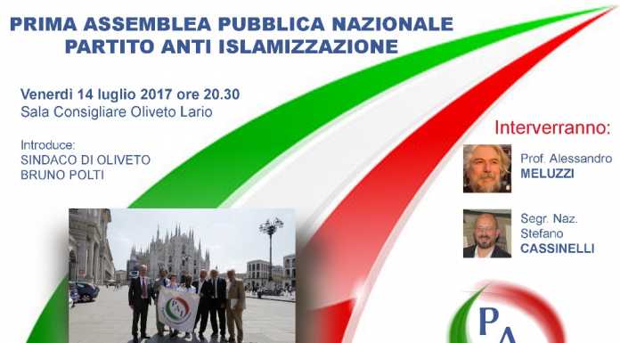 Oliveto, venerdì la prima assemblea del Partito Anti Islamizzazione