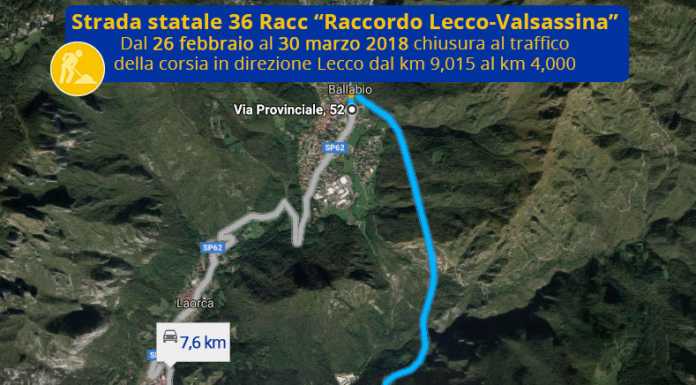 Nuova Lecco Ballabio: chiusa già da lunedì’ la corsia sud