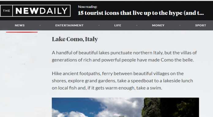Varenna e il lago nella top 15 “tourist icons” del NewDaily