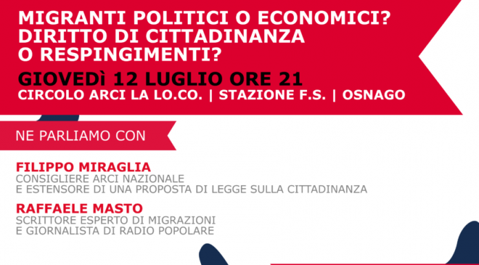 Immigrazione, ad Osnago incontro promosso da Arci e Liberi & Uguali