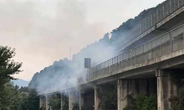 Pradello. Incendio sotto la Statale 36, a fuoco delle sterpaglie