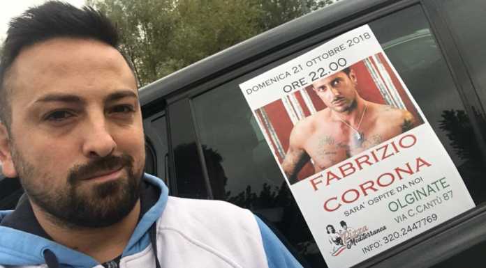 Olginate. Fabrizio Corona ospite della pizzeria Mediterranea: “Il menù? Una sorpresa”