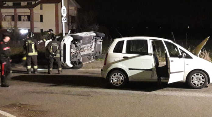 Incidente a Verderio, auto si ribalta in via Zamparelli