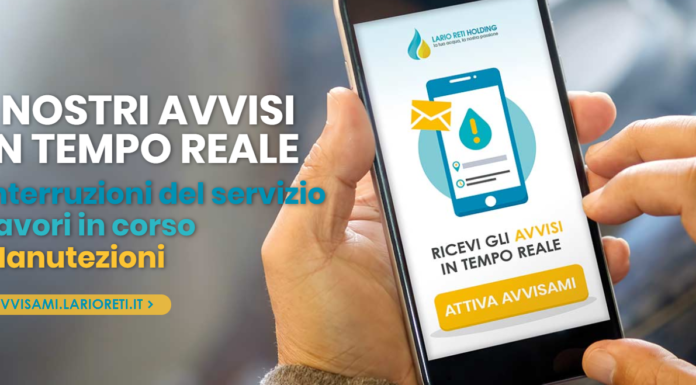 Lario Reti Holding attiva gli avvisi sulle interruzioni del servizio idrico