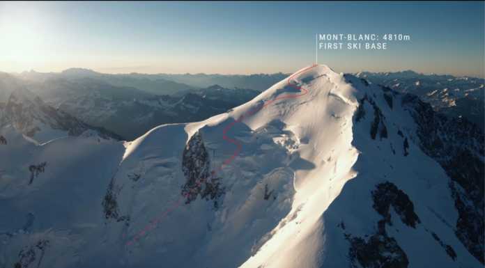 Un salto con sci e base jump da 4359 m sul Monte Bianco