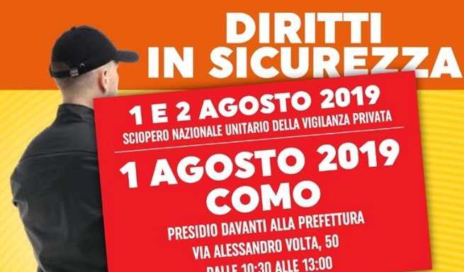 Vigilantes in sciopero l’1 e il 2 agosto. Chiesto il rinnovo del contratto nazionale