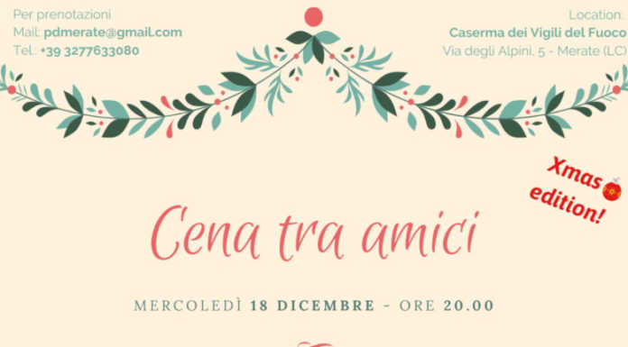 Merate, cena natalizia il 18 dicembre con il circolo Pd