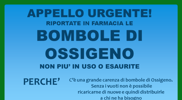 Servono bombole di ossigeno. ATS: “Riportate in farmacia quelle usate”