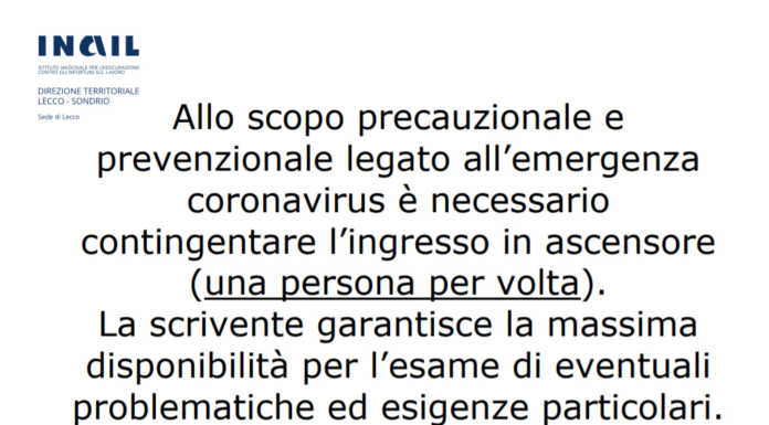 Ascensore ‘vietato’ all’Inail, dopo la segnalazione rettificato il cartello