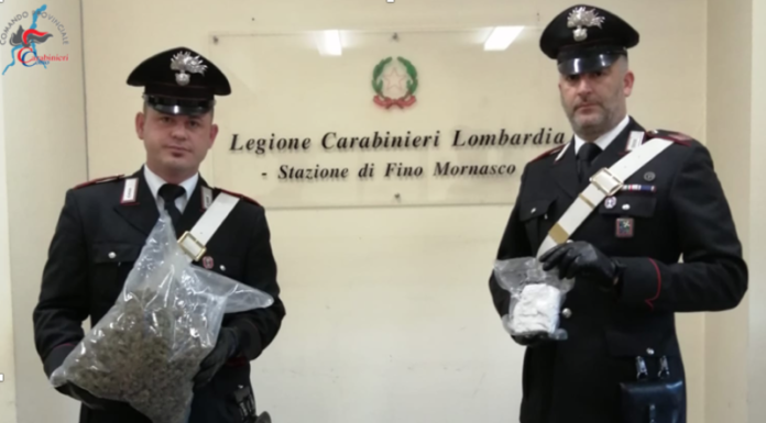 Fino Mornasco, trovato in possesso di 300 g di cocaina, arrestato