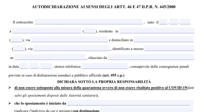 Fase 2, ecco il nuovo modello di autocertificazione per gli spostamenti
