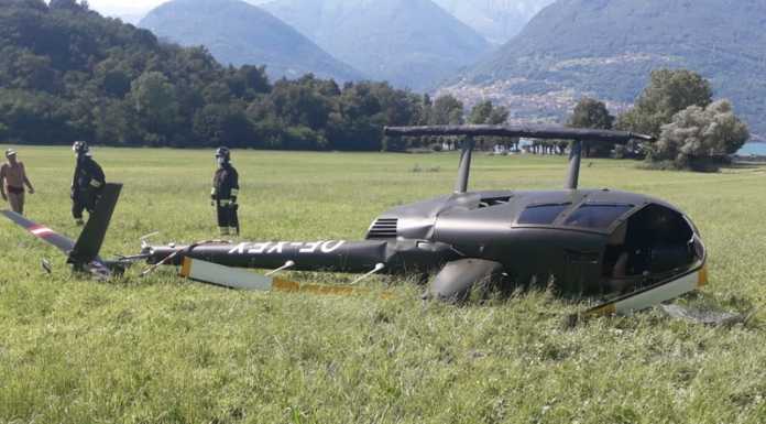 Colico, elicottero atterra e si ribalta su un fianco: salvi gli occupanti