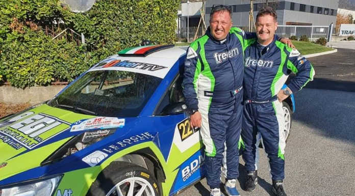 Marco Paccagnella e Beniamino Bianco al via dell’Aci Rally Monza