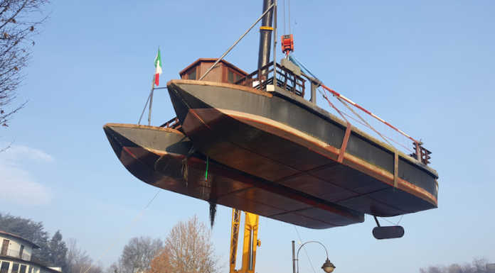 Imbersago: tolto dall’acqua, per manutenzione, il traghetto sull’Adda