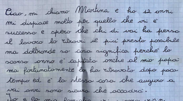 Voss Osnago, la lettera di Martina, 12 anni: “Spero che chi di voi ha perso il lavoro lo ritrovi al più presto”
