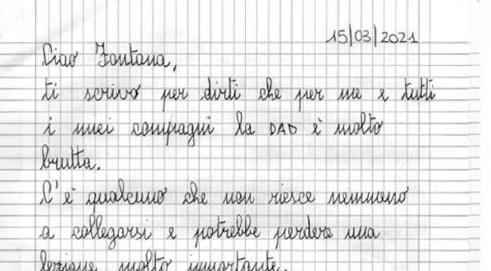 Calco, la lettera della piccola Martina al presidente Fontana: “La Dad è molto brutta”