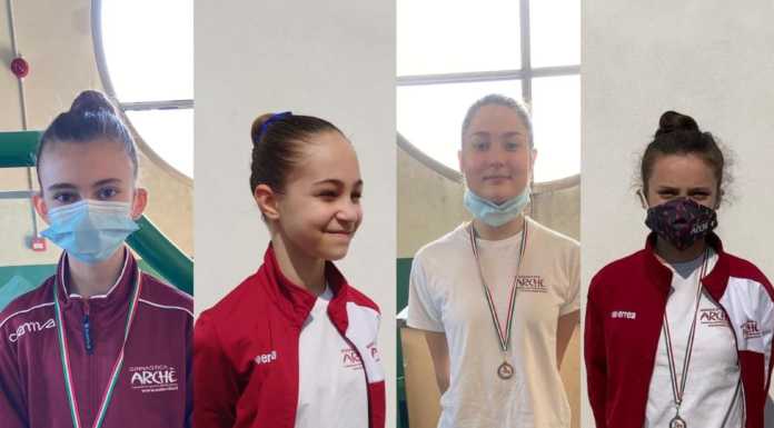 Ginnastica Arché, week-end ricco di sfide per i settori ritmica e artistica Le ragazze della ritmica: Martina Rocchi, Letizia Meoli, Diana Inhatchenko, Maddalena Rotasperti