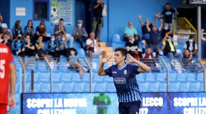 Calcio Serie C. Il Lecco cala il tris alla Pro Patria Patrizio Masini, autore del gol dell'1-0 (credit foto Calcio Lecco 1912)
