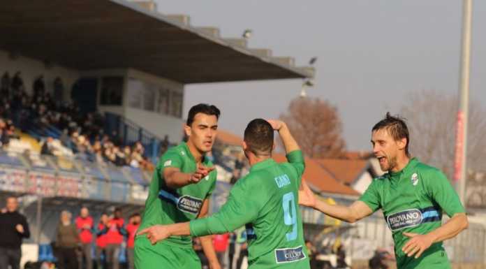 Calcio Serie C. Lecco bloccato sul campo della Pro Patria: il finale è 1-1 L'esultanza di Ganz dopo l'1-0 (credit foto Calcio Lecco 1912)