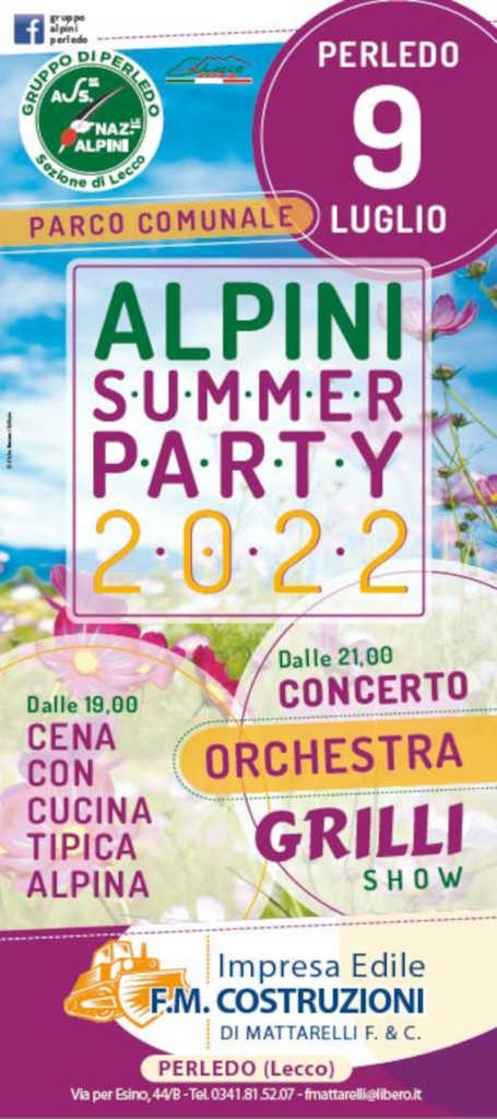 Locandina Alpini Summer Party 2022 Perledo