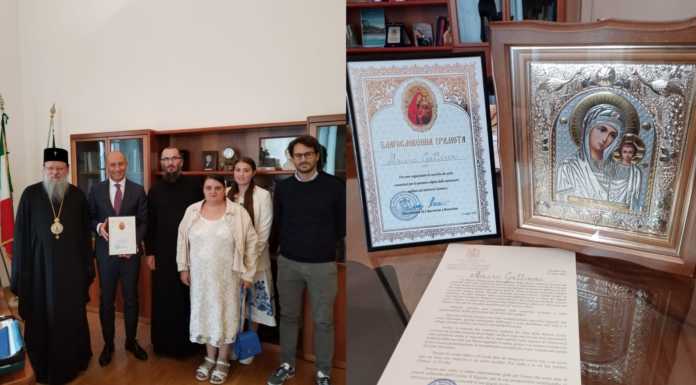 Lecco, visita del Metropolita di Chernivtsi e Bucovina a palazzo Bovara Sindaco Gattinoni e assessore di lecco ricevono metropolita ucraino