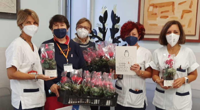 Lilt Lecco, un ciclamino alle donne dei day hospital oncologici di Lecco e Merate Lilt Lecco iniziativa 19 ottobre ciclamino