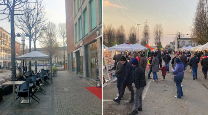 Merate, Piazza Prinetti vuota e via degli Alpini piena. “Occasione persa per il centro”