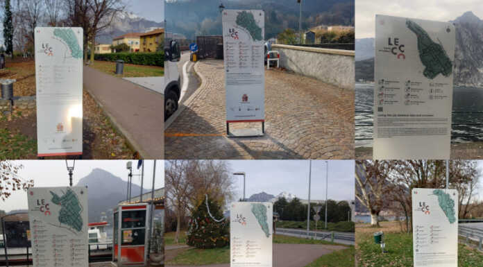 Turismo, posizionata la nuova segnaletica sul lungolago di Lecco Nuova segnaletica lungolago lecco totem turistici