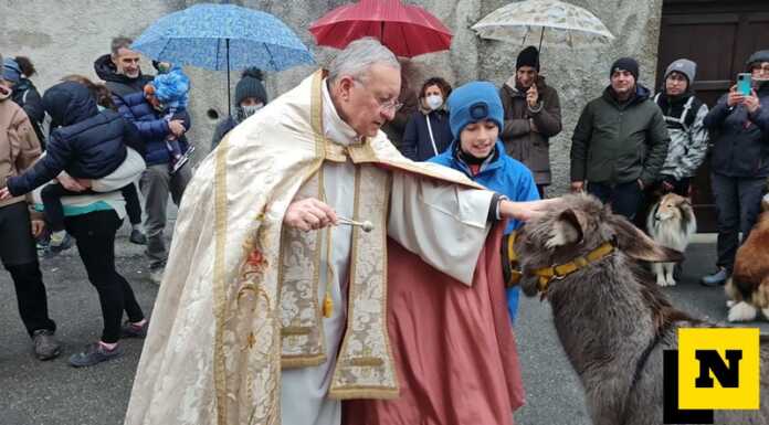 Malavedo rivive la tradizione di Sant’Antonio con la benedizione degli animali Il parroco don Claudio Maggioni e la benedizione all'asinello Cannella