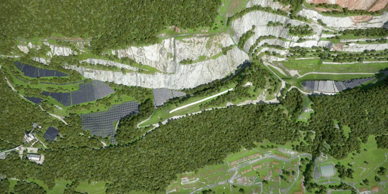 Il rendering del parco solare nell'ex cava di Alpetto