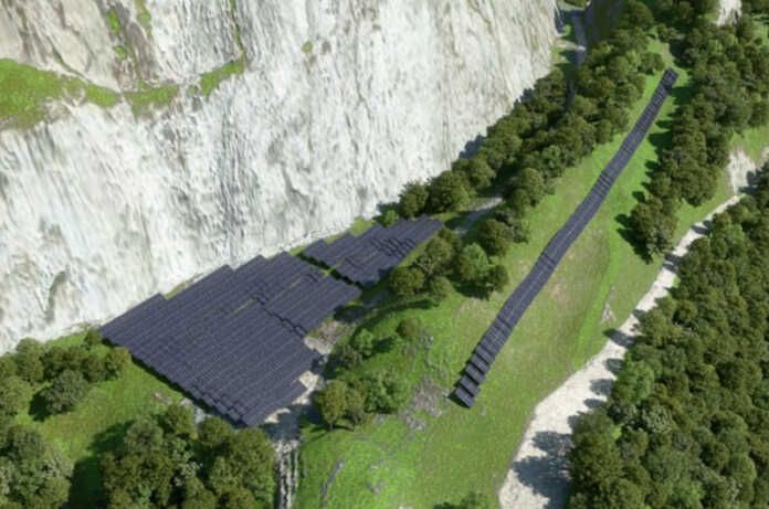 Il rendering del parco solare nell'ex cava Alpetto