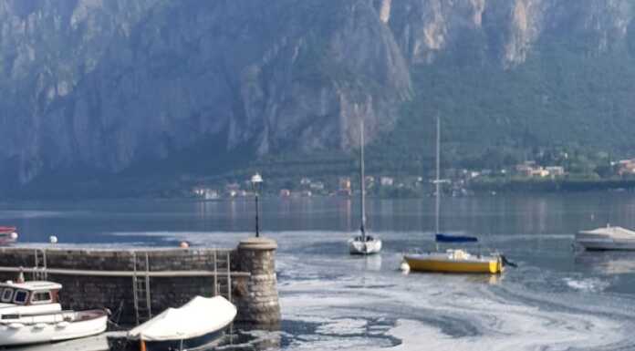 Anomala macchia bianca nel lago di fronte a Malgrate, sospetto sversamento macchia sospetta lago sversamento