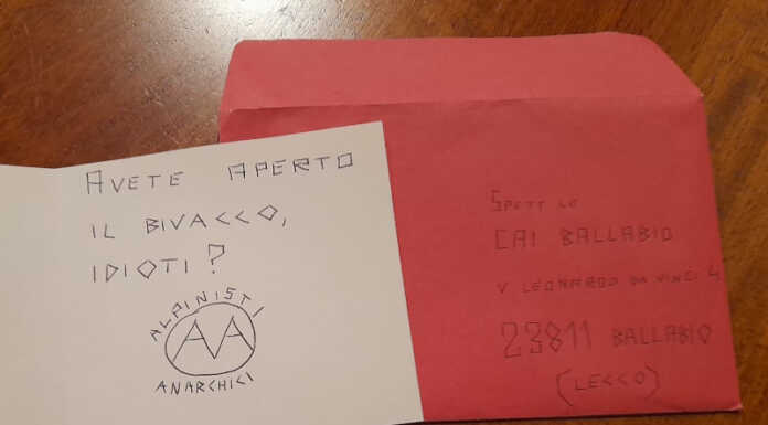 Lettera d’insulti al Cai Ballabio e danni al bivacco, l’idiozia non ha confini Il biglietto di insulti recapitato al Cai Ballabio