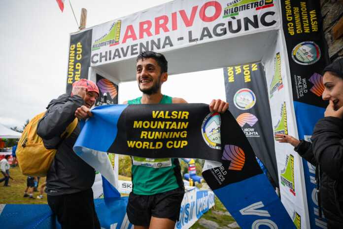 Andrea Elia all'arrivo della Chiavenna-Lagunc