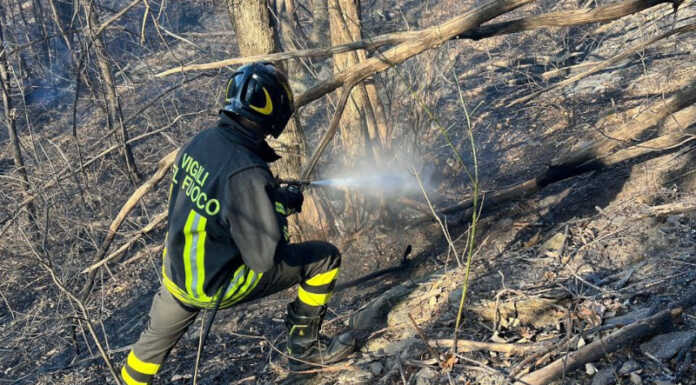 Incendio boschivo in Valvarrone, Vigili del Fuoco al lavoro