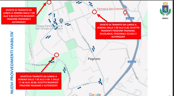 Merate, da lunedì nuova viabilità a Pagnano che “chiude” ai non residenti