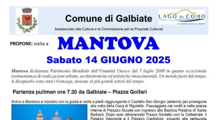 Galbiate, viaggio culturale a Mantova il 14 giugno