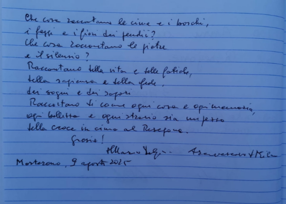 La dedica sul libro dei ricordi