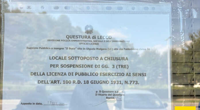 Olgiate, bar chiuso tre giorni per questioni di ordine pubblico
