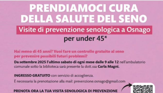 Prevenzione senologica, a Osnago visite gratuite per le under 45