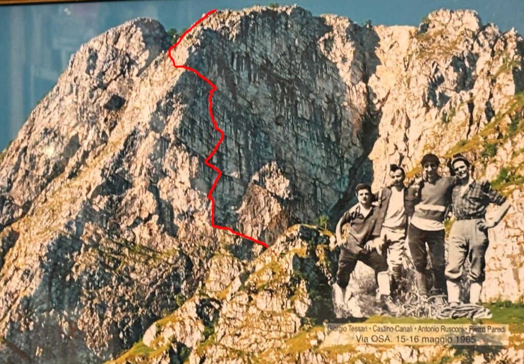La via Osa che sale lungo lo spigolo della Parete Nord del Monte Moregallo
