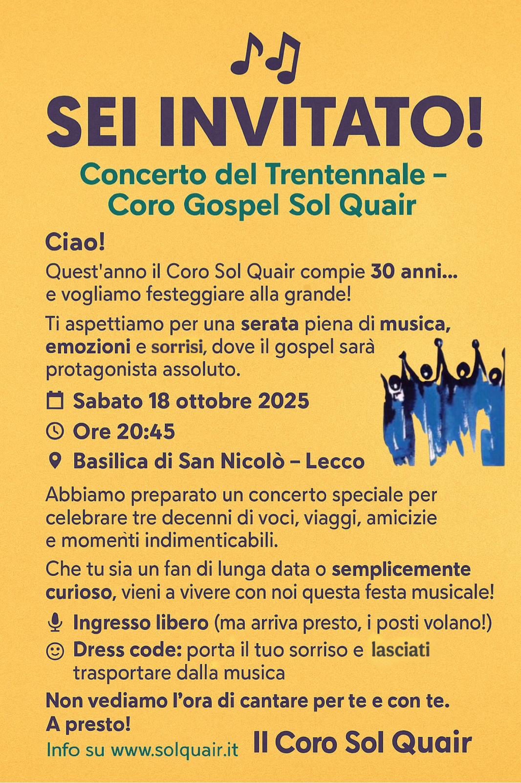 Sol Quair 30° anniversario coro gospel lecco