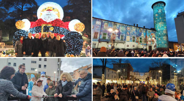 Merate accende il Natale con le luci sul Castello e il Babbo gigante in piazza