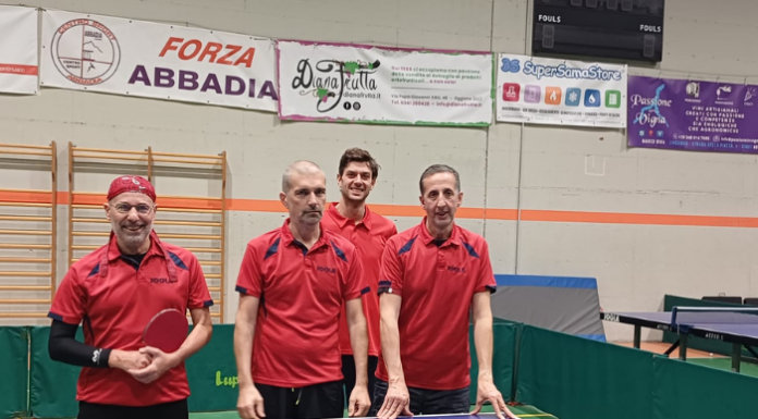 Tennis Tavolo Abbadia. Grandi successi nella quarta Giornata di Campionato Serie C2 Abbadia Lariana. Da sin. Mauro Vassena, Luca Pasini, Giovanni Villa e Luigi Falbo