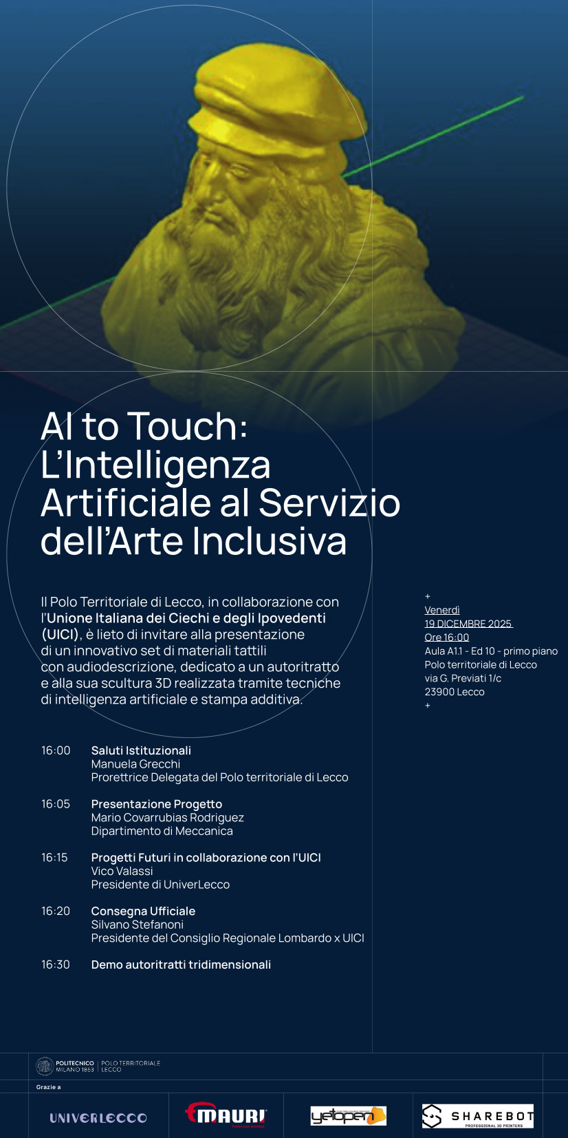 Arte al Tatto consegna opere invito Politecnico Lecco