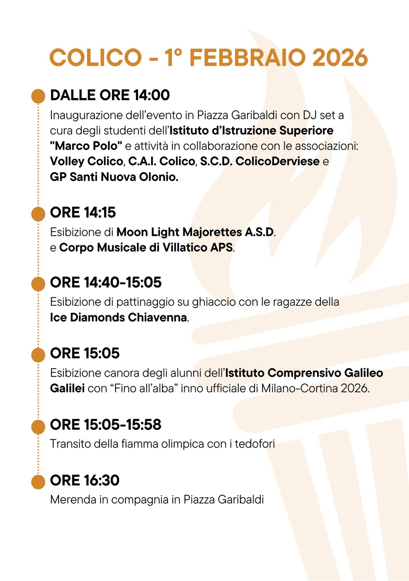 Programma passaggio fiamma olimpica colico